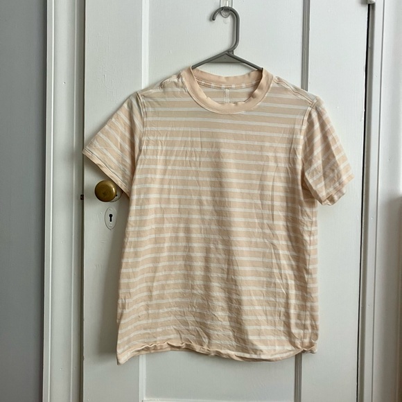 LULULEMON All Yours Tee Beige White Stripe size 2 - Picture 2 of 4